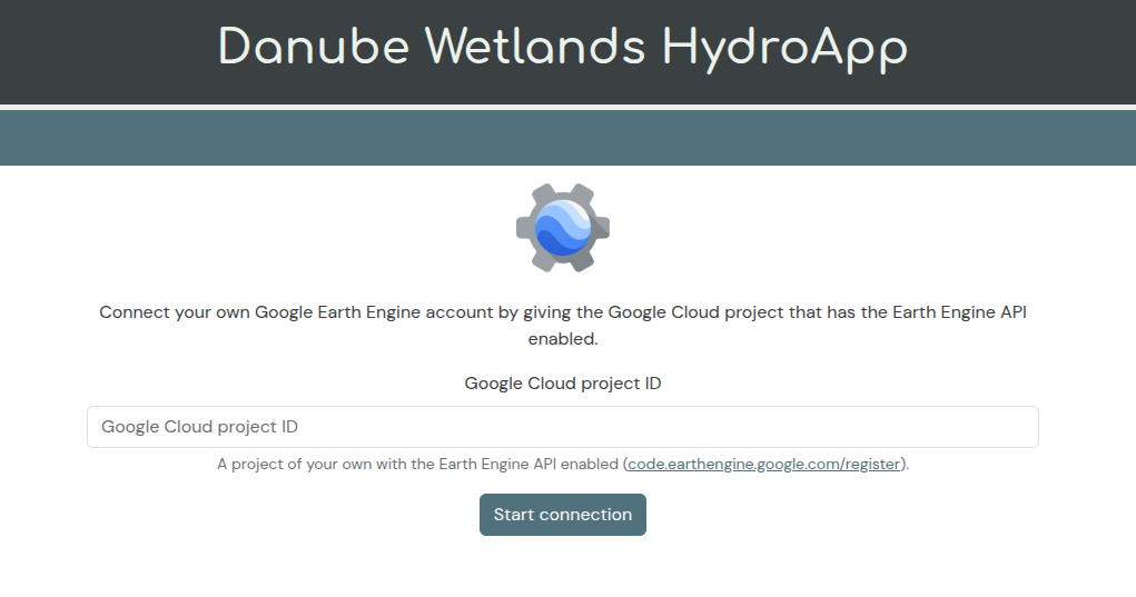 The Earth Engine connection screen, asking for a Google Cloud project ID
