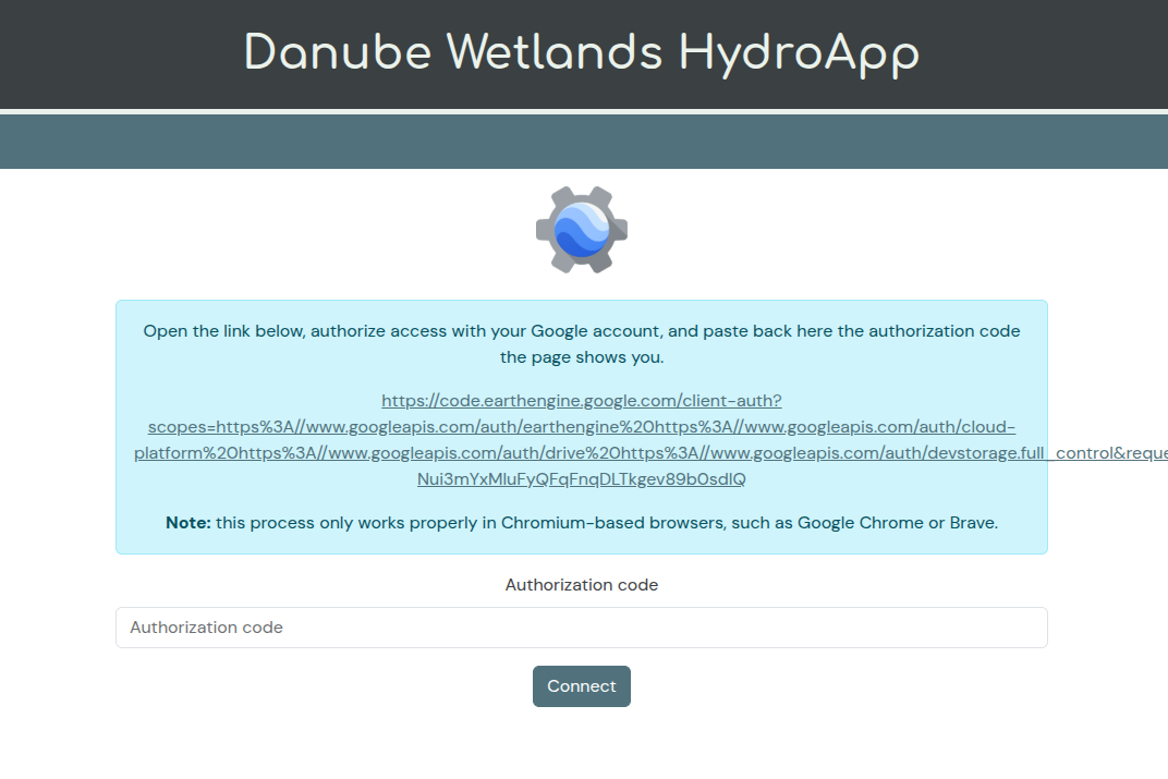 The application waiting for the authorisation code to be pasted