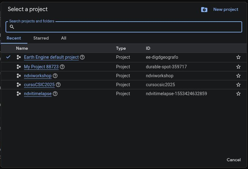 The Cloud console project selector, showing the project ID next to its name