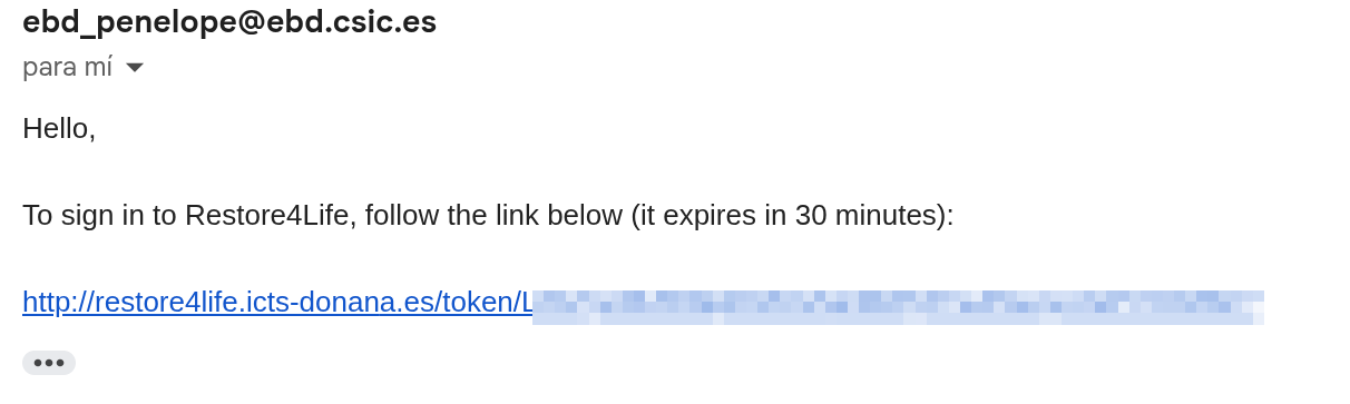 The sign-in mail, with the link blotted out