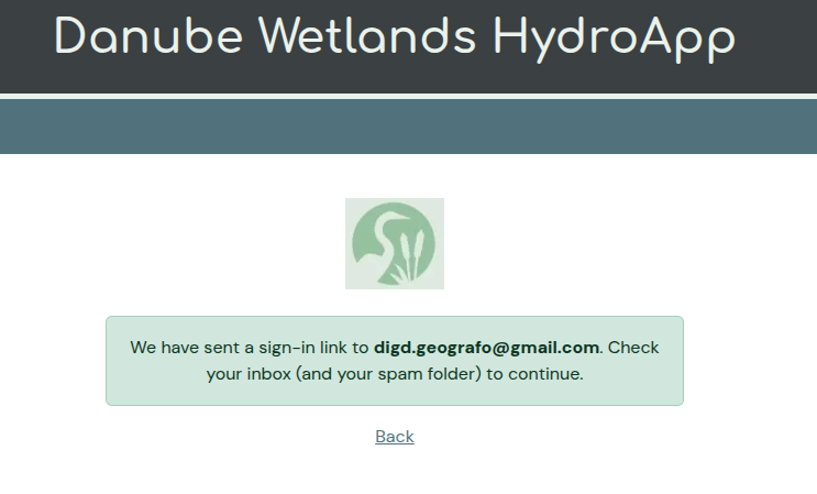 The screen confirming that a sign-in link has been sent to the address given
