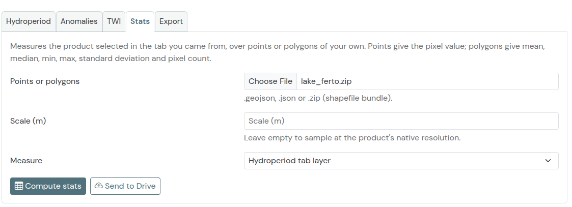 The Stats tab, with a file of polygons chosen