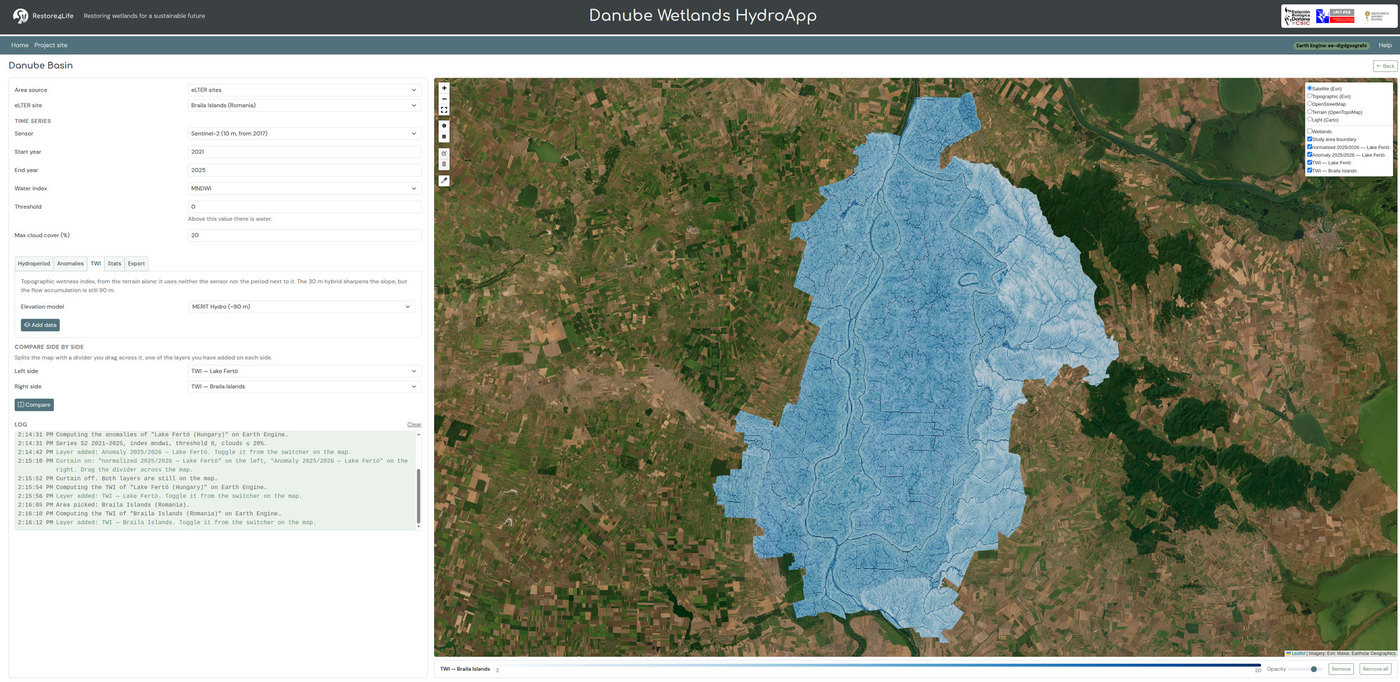 The TWI tab and the terrain wetness index on the map